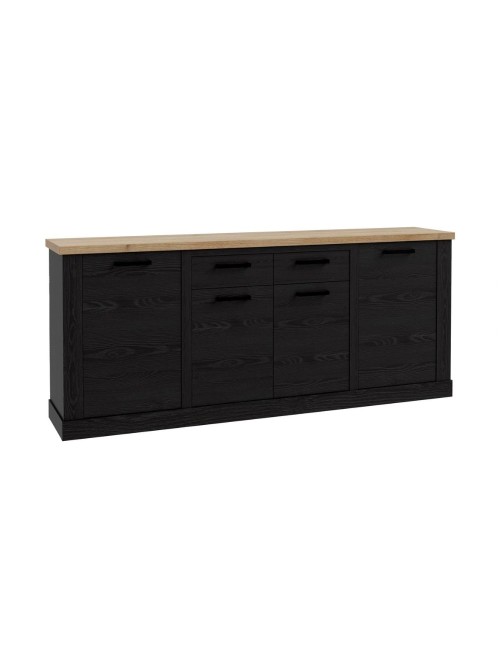 Madia Flux 4 ante e 2 cassetti 213 cm nero cabezone con top rovere riviera