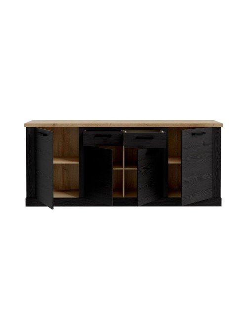 Madia Flux 4 ante e 2 cassetti 213 cm nero cabezone con top rovere riviera