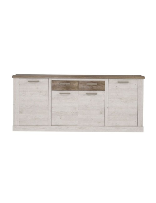 Madia Flux 4 ante e 2 cassetti 213 cm pino bianco con top rovere antico