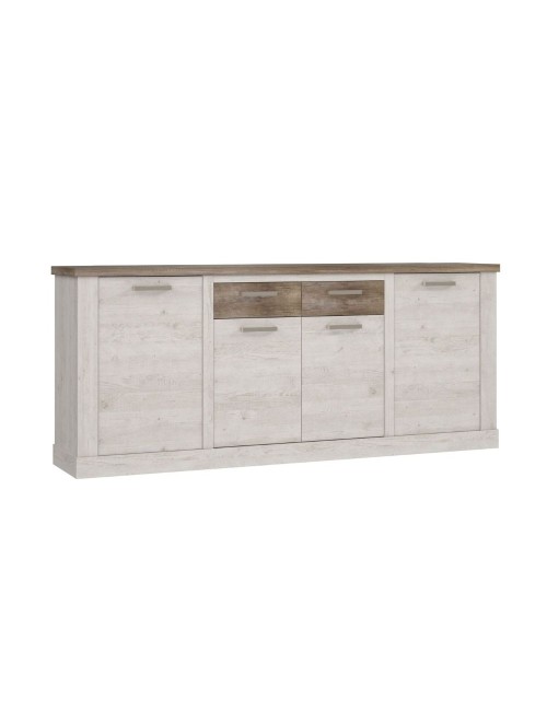 Madia Flux 4 ante e 2 cassetti 213 cm pino bianco con top rovere antico