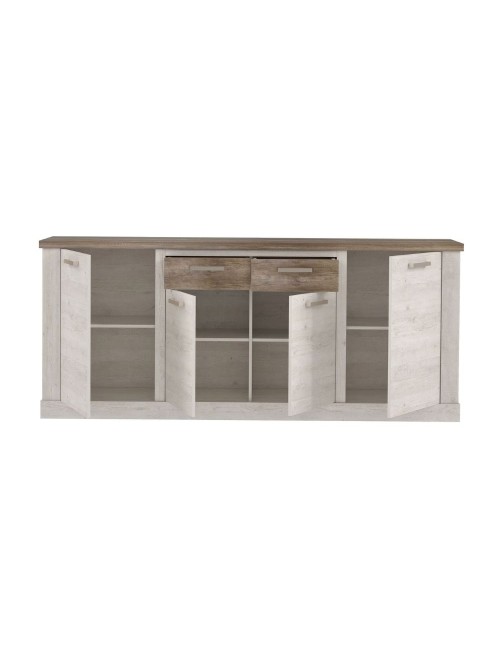 Madia Flux 4 ante e 2 cassetti 213 cm pino bianco con top rovere antico