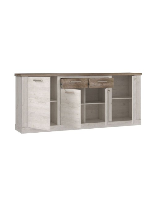 Madia Flux 4 ante e 2 cassetti 213 cm pino bianco con top rovere antico