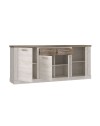 Madia Flux 4 ante e 2 cassetti 213 cm pino bianco con top rovere antico