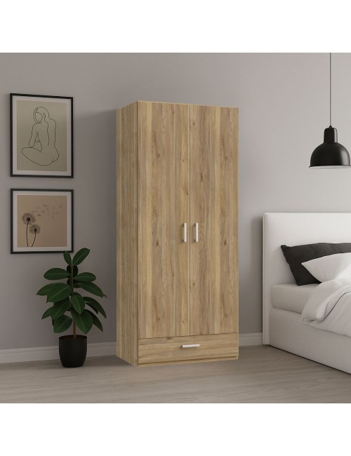 Armadio Arcadia 2 ante e 1 cassetto rovere 89x54x210.5H