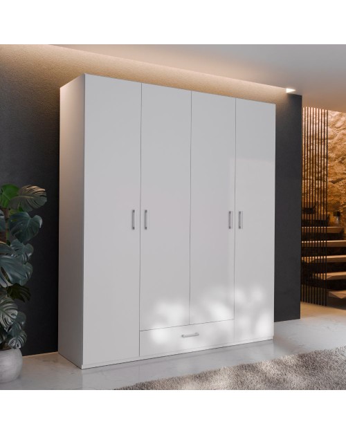 Armadio Arcadia 4 ante e 1 cassetto bianco 177.5x54x210.5H