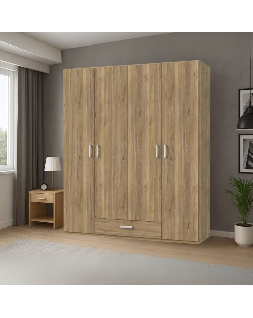 Armadio Arcadia 4 ante e 1 cassetto rovere 177.5x54x210.5H