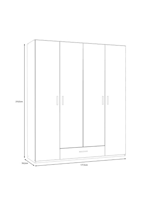 Armadio Arcadia 4 ante e 1 cassetto rovere 177.5x54x210.5H