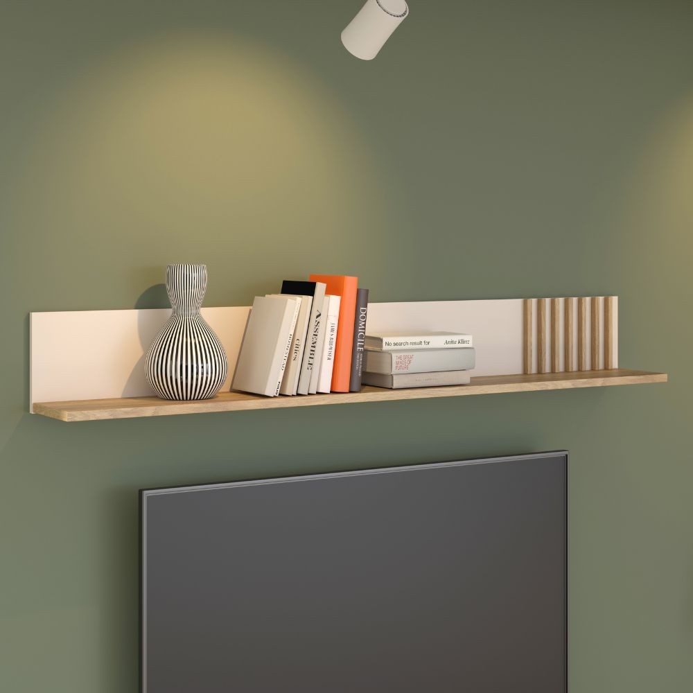 Mensola da Parete Neutra Cashmere e Rovere con Dettaglio Cannettato