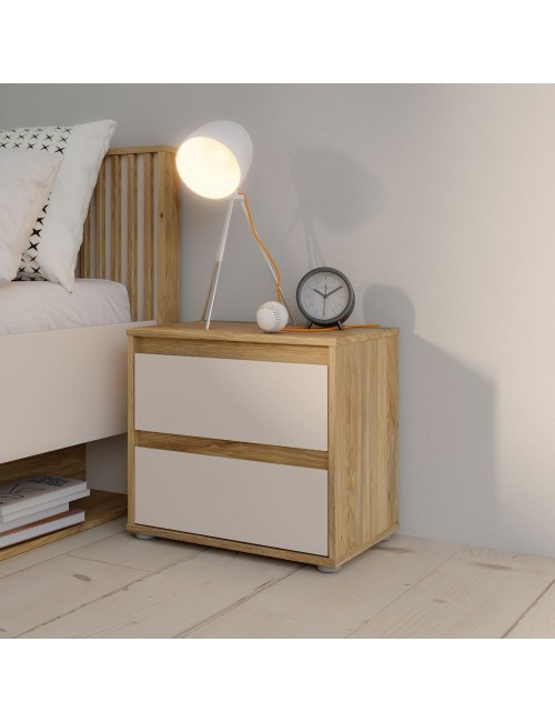 Comodino Neutra Rovere e Cashmere con 2 Cassetti – Design Moderno