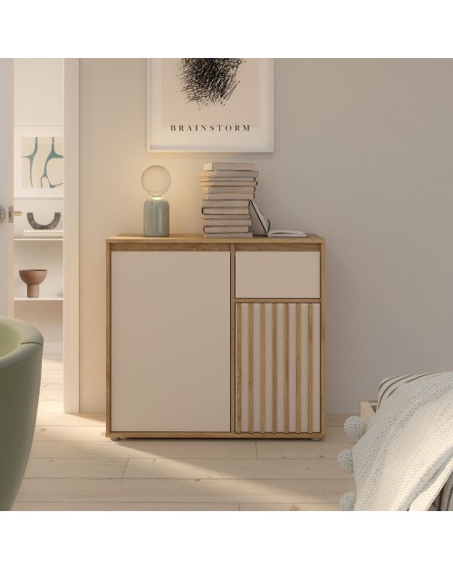Mobile Multiuso Neutra Rovere e Cashmere con Anta Cannettata e Cassetto