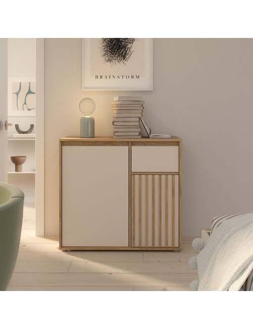 Mobile Multiuso Neutra Rovere e Cashmere con Anta Cannettata e Cassetto