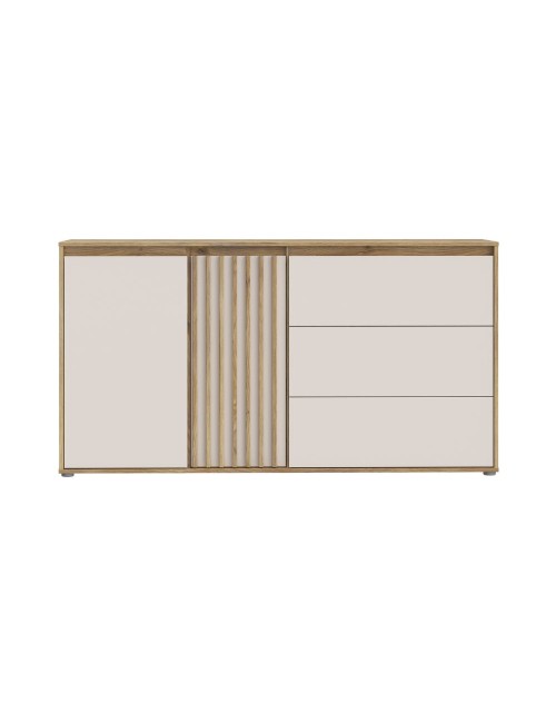Madia Neutra Rovere e Cashmere con 3 Cassetti e Anta Cannettata