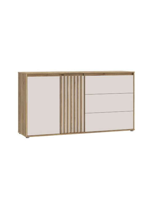Madia Neutra Rovere e Cashmere con 3 Cassetti e Anta Cannettata
