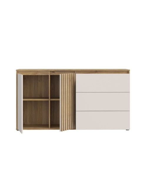 Madia Neutra Rovere e Cashmere con 3 Cassetti e Anta Cannettata