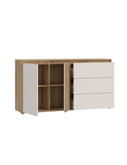 Madia Neutra Rovere e Cashmere con 3 Cassetti e Anta Cannettata