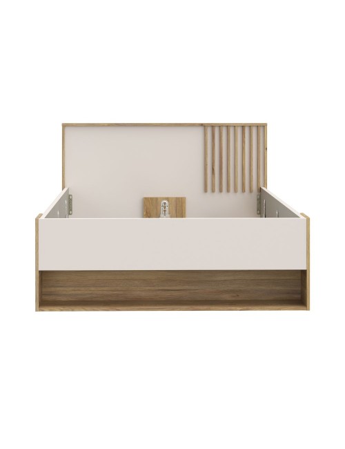 Letto Una Piazza e Mezza Neutra 120x200 con Cassetto e Vani a Giorno Rovere e Cashmere