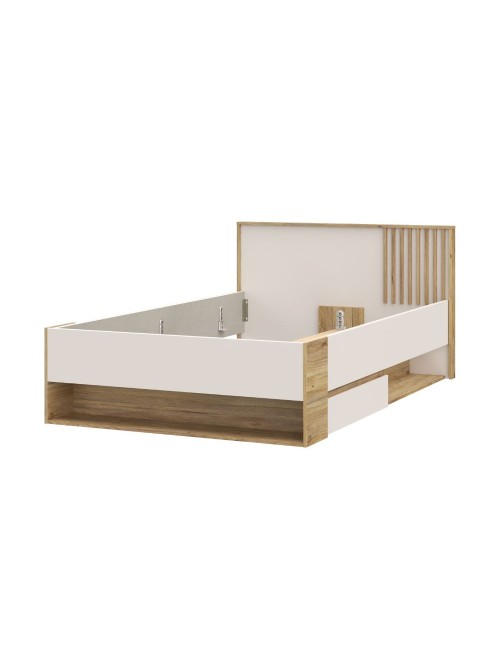 Letto Una Piazza e Mezza Neutra 120x200 con Cassetto e Vani a Giorno Rovere e Cashmere