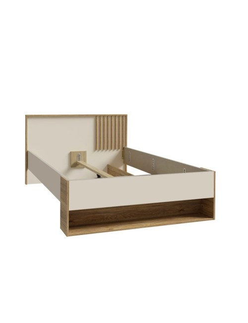 Letto Una Piazza e Mezza Neutra 120x200 con Cassetto e Vani a Giorno Rovere e Cashmere