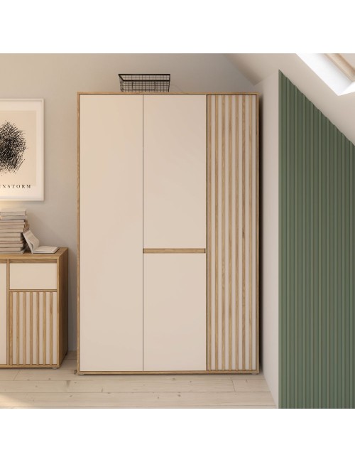 Armadio Neutra 3 Ante Cashmere e Rovere con Dettagli Cannettati