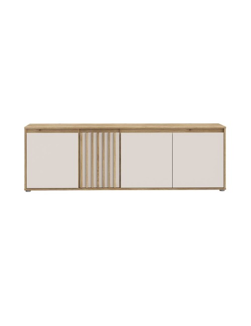 Porta TV Neutra Rovere e Cashmere con 4 Ante con dettagli Cannettati