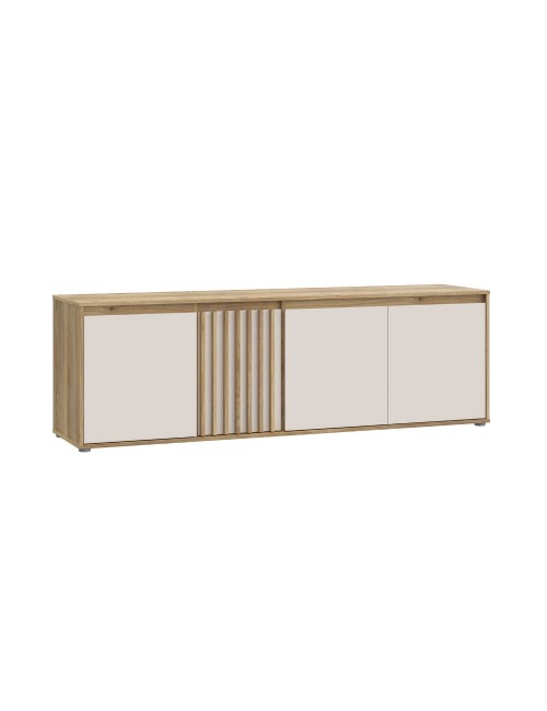 Porta TV Neutra Rovere e Cashmere con 4 Ante con dettagli Cannettati
