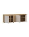 Porta TV Neutra Rovere e Cashmere con 4 Ante con dettagli Cannettati