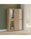 Vetrina Neutra Rovere e Cashmere con Ante in Vetro Temperato e Dettagli Cannettati