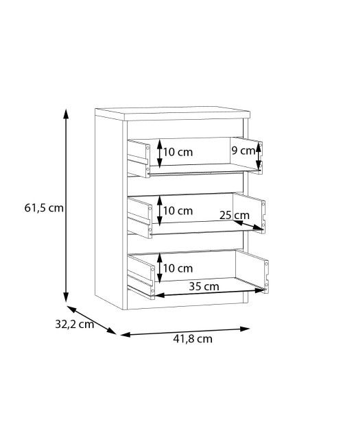 Cassettiera Morgan 3 cassetti bianco – 42x32x61H