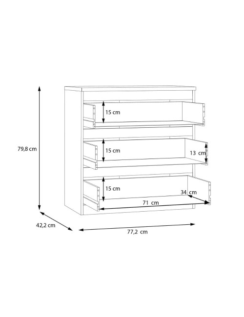 Cassettiera Morgan 3 cassetti rovere – 77.2x42.2x80H