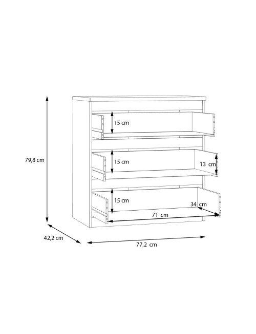 Cassettiera Morgan 3 cassetti grigio ghiaccio – 77.2x42.2x80H