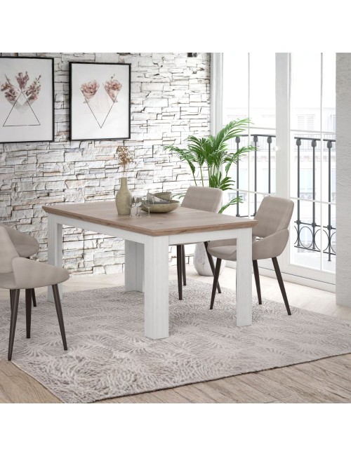 Tavolo Allungabile Forma Rovere e Bianco da 160 a 206 cm con Gambe Squadrate