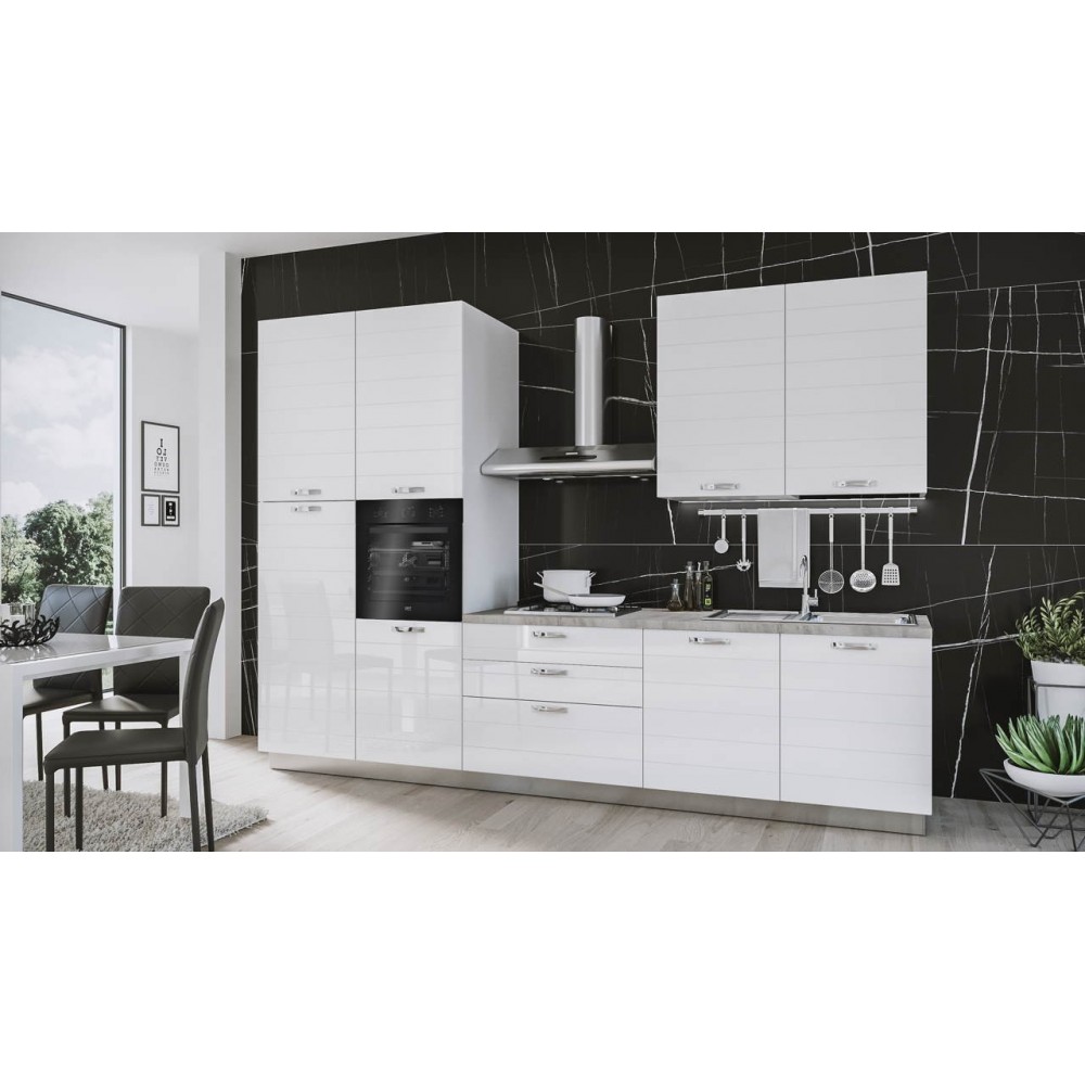 Cucina 330 cm Ade bianco lucido con elettrodomestici