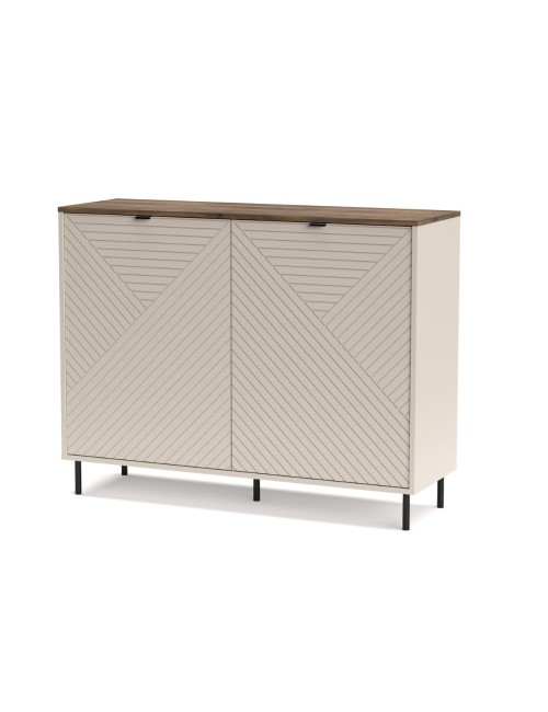 Credenza Mirage01 con 2 ante design geometrico colore cashmere e top rovere