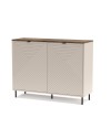 Credenza Mirage01 con 2 ante design geometrico colore cashmere e top rovere