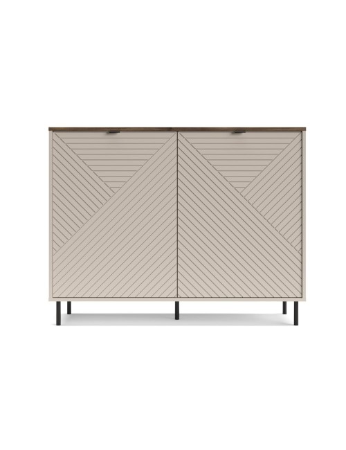 Credenza Mirage01 con 2 ante design geometrico colore cashmere e top rovere