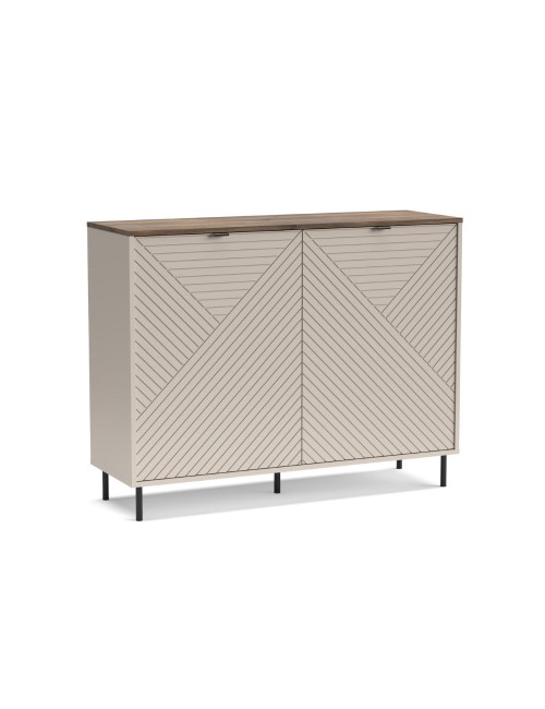 Credenza Mirage01 con 2 ante design geometrico colore cashmere e top rovere