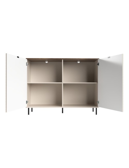 Credenza Mirage01 con 2 ante design geometrico colore cashmere e top rovere