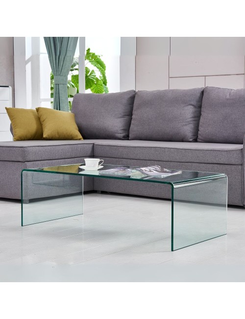 Tavolino da salotto rettangolare vetro curvato Cedro 110x55x35H