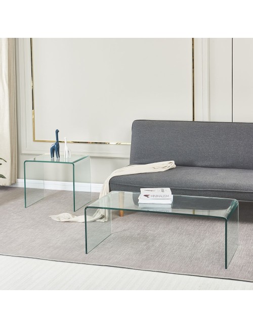 Tavolino da salotto rettangolare vetro curvato Cedro 110x55x35H