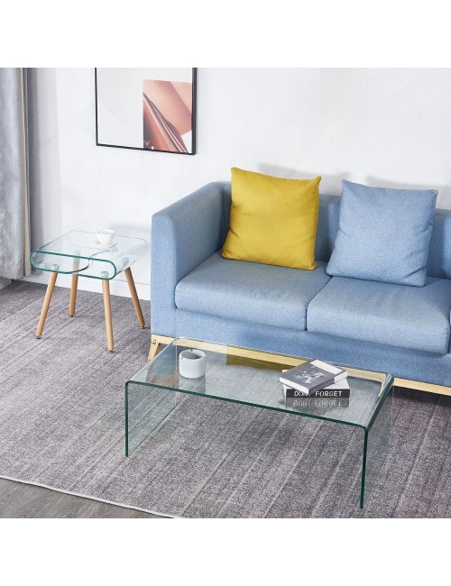 Tavolino da salotto rettangolare vetro curvato Cedro 110x55x35H
