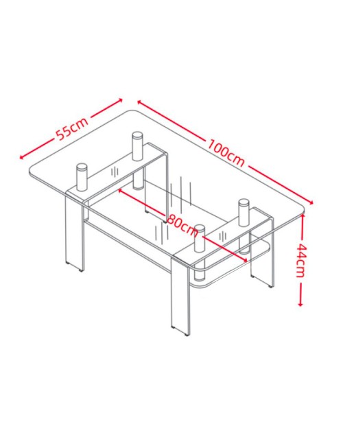 Tavolino in vetro temperato con doppio ripiano Gelso 100x55x44H