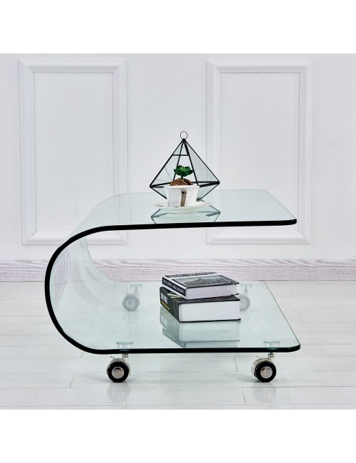 Tavolino basso in vetro temperato curvato con ruote Magnolia 100x60x39H