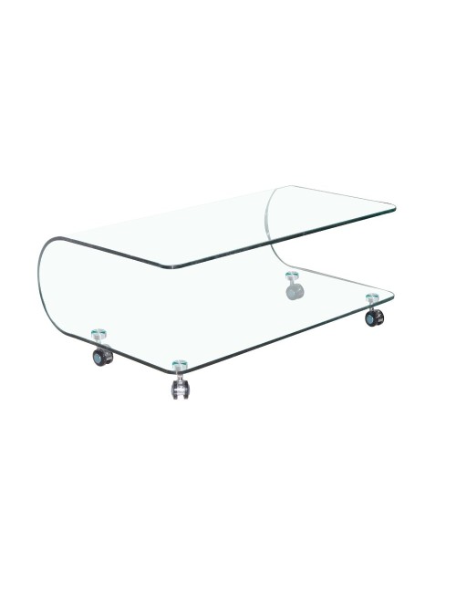 Tavolino basso in vetro temperato curvato con ruote Magnolia 100x60x39H