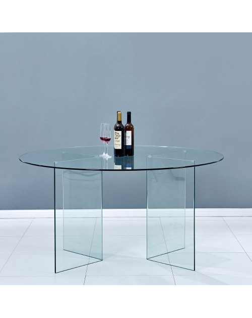 Tavolo rotondo Acacia in vetro trasparente temperato 137x137x77H