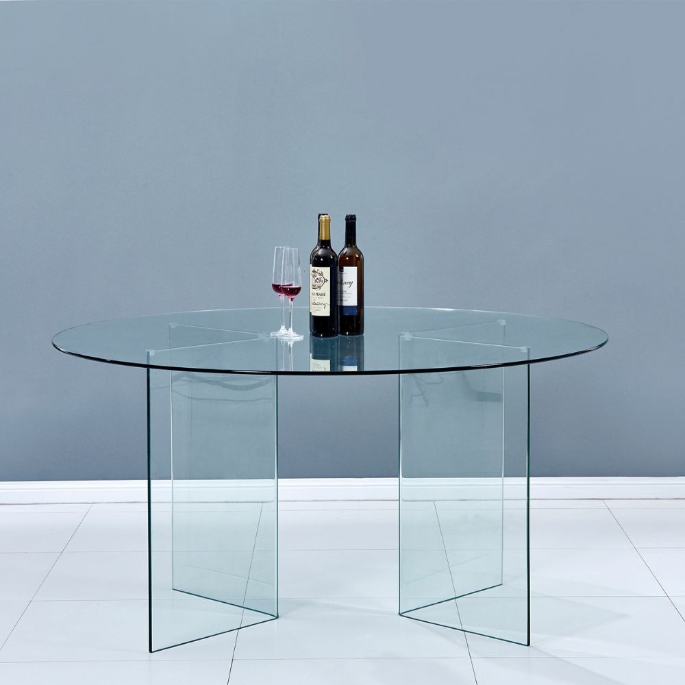 Tavolo rotondo Acacia in vetro trasparente temperato 137x137x77H