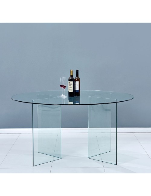 Tavolo rotondo Acacia in vetro trasparente temperato 137x137x77H