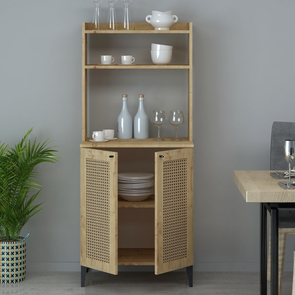 Credenza alta 2 ante e vani a giorno Zanne colore rovere