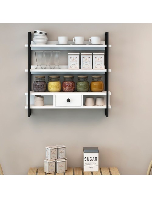 Scaffale da Parete Mensole e Cassetto Severo Colore Nero e Bianco
