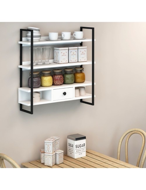 Scaffale da Parete Mensole e Cassetto Severo Colore Nero e Bianco
