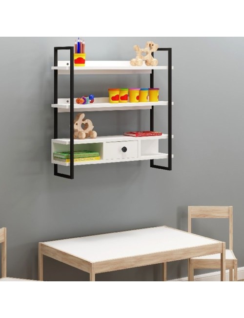 Scaffale da Parete Mensole e Cassetto Severo Colore Nero e Bianco